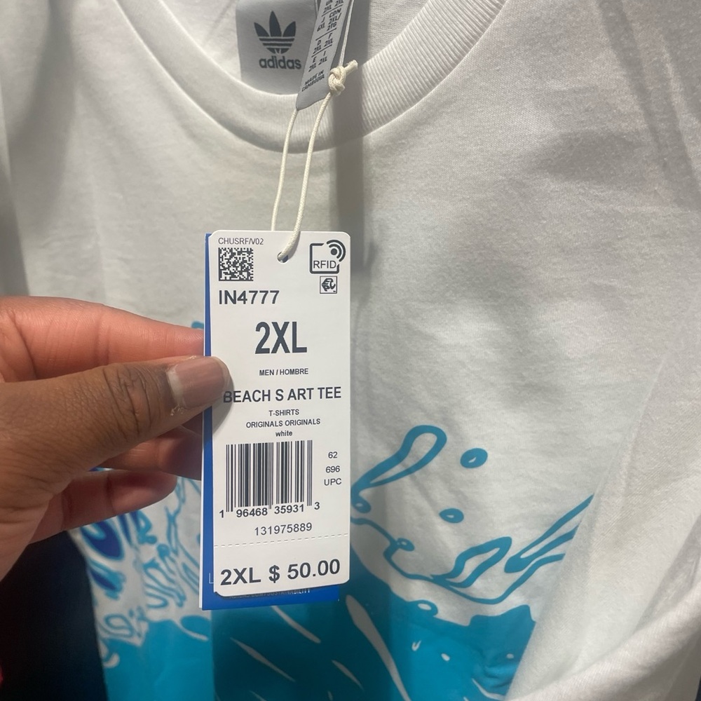adidas Originals Oversized White and Blue Short Sleeve Tee